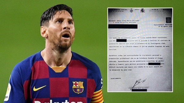 Ngày 25.8.2020, Messi gửi fax yêu cầu được rời Barcelona, đúng 20 năm sau khi anh đến với đội bóng. Ảnh: Twitter.
