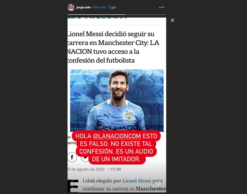 Dòng tin của ông Jorge Messi phủ nhận thất thiệt. Ảnh: Instagram