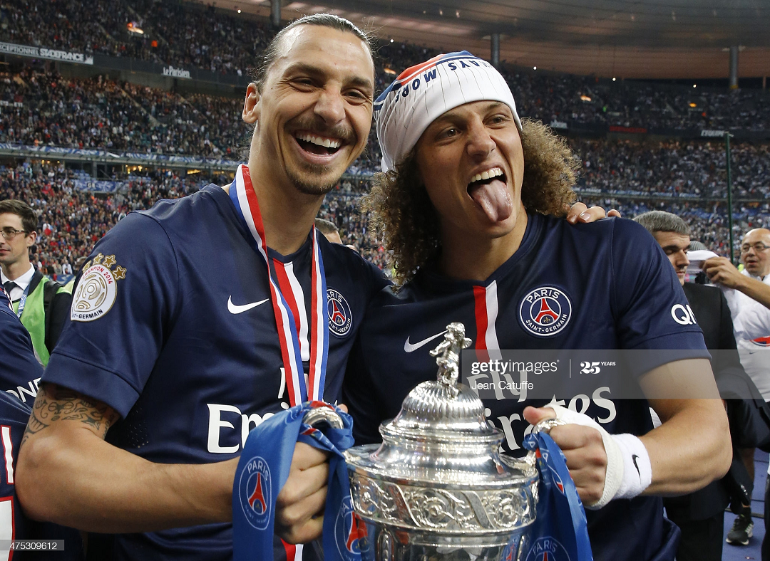 David Luiz gia nhập PSG ở kỳ chuyển nhượng hè 2014. Trong mùa giải đầu tiên, Luiz cùng PSG thâu tóm 4 danh hiệu Ligue 1, cúp bóng đá Pháp, cúp Liên đoàn và Siêu cúp Pháp. Ảnh: Getty
