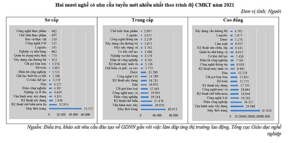 Nhu cầu tuyển dụng 20 ngành trong năm 2021. Ảnh: Lê Phương