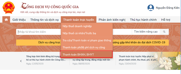 Dịch vụ công trực tuyến về Bảo hiểm xã hội.