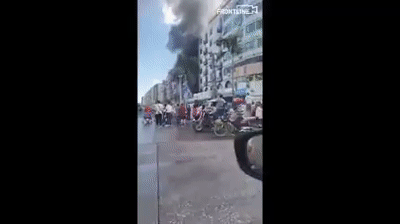 Thời khắc vụ nổ xảy ra ở khách sạn tại thành phố Chu Hải, Trung Quốc. Nguồn: CGTN.