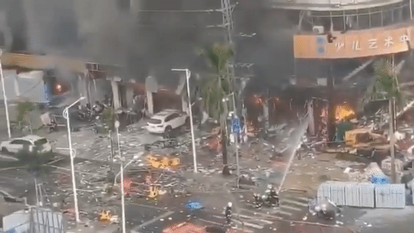 Hiện trường vụ nổ ở thành phố Chu Hải, Trung Quốc sáng 11.9. Nguồn: Sputnik.