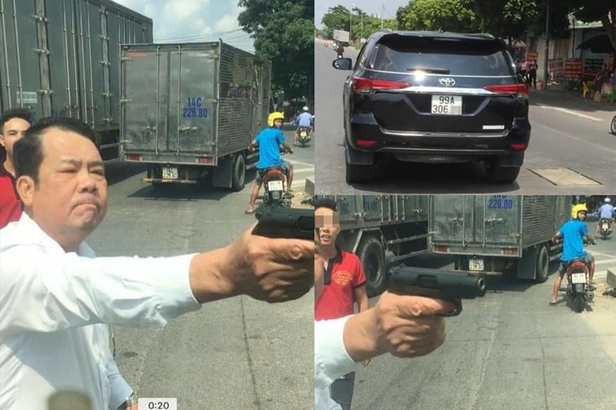 Đối tượng Nguyễn Văn Sướng cầm súng đe doạ tài xế xe tải ở Bắc Ninh. Ảnh: Như Quỳnh