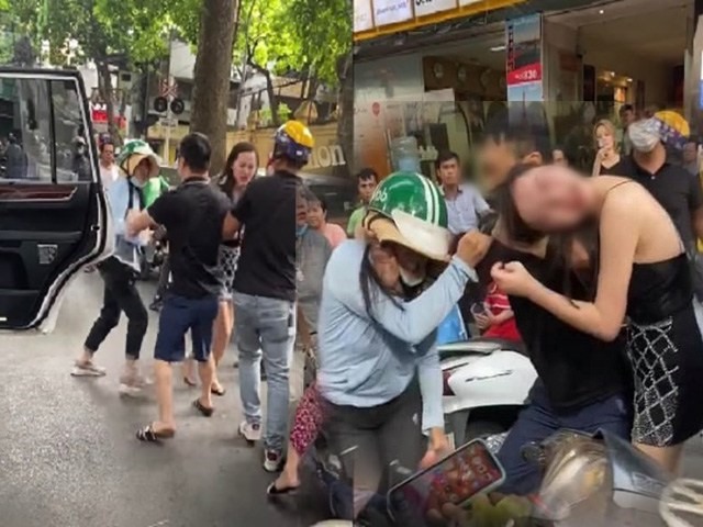 Vụ đánh ghen liên quan đến đại gia đi xe Lexus LX 570 xảy ra trên phố Hà Nội. Ảnh cắt từ clip