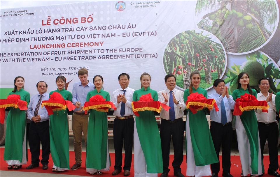 Lễ công bố trái đây Việt Nam xuất khẩu sang EU theo Hiệp định EVFTA. Ảnh: K.Q