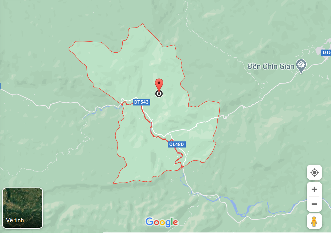 Xã Châu Thôn-huyện Quế Phong (Nghệ An), nơi tái bùng phát dịch tả lợn châu Phi. Ảnh: Google Maps