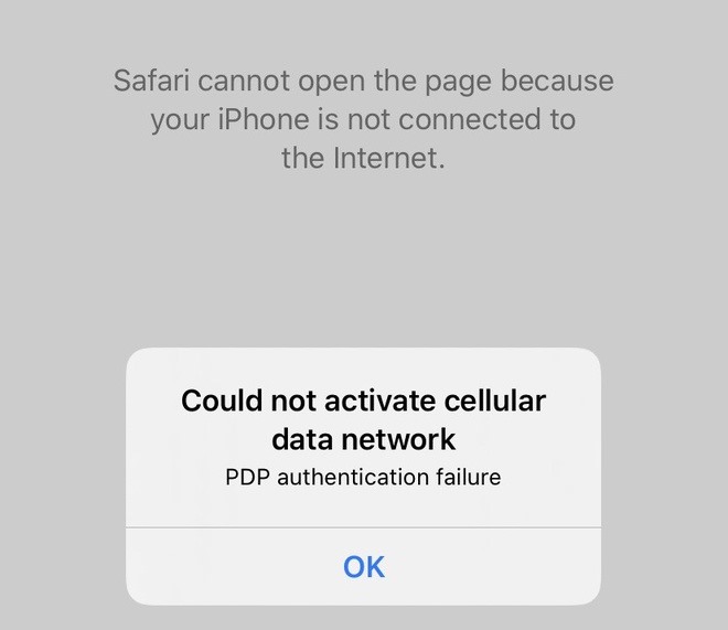 Lỗi do hệ thống thông báo khi cố truy cập mạng bằng 3G MobiFone.