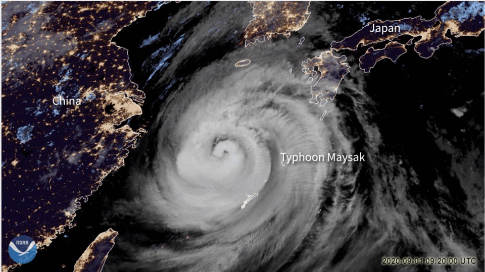 Bão Maysak ảnh hưởng Hàn Quốc, Nhật Bản, Trung Quốc. Ảnh: NOAA