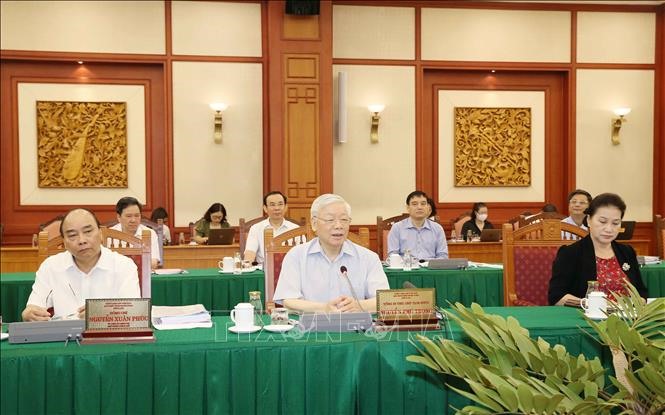 Tổng Bí thư, Chủ tịch nước Nguyễn Phú Trọng phát biểu chỉ đạo buổi làm việc. Ảnh: Phương Hoa/TTXVN