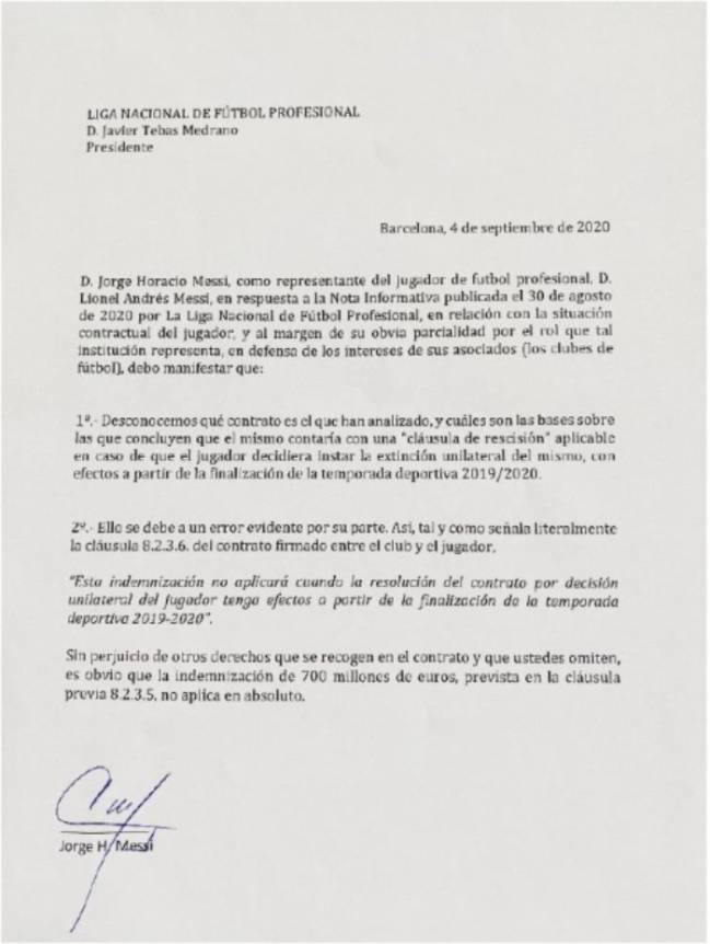 Lá thư ông gửi cho Chủ tịch LFP, Javier Tebas. Ảnh: AS