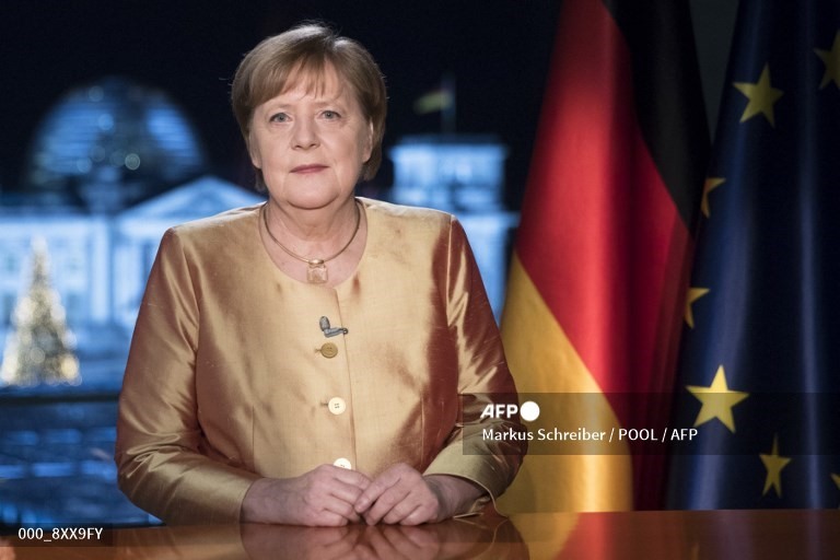 Thủ tướng Đức Angela Merkel trong bài phát biểu năm mới thường niên trên truyền hình, tại Berlin, Đức. Ảnh: AFP