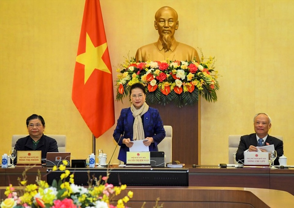 Chủ tịch Quốc hội Nguyễn Thị Kim Ngân phát biểu tại phiên họp thứ 52 của Uỷ ban Thường vụ Quốc hội. Ảnh QH