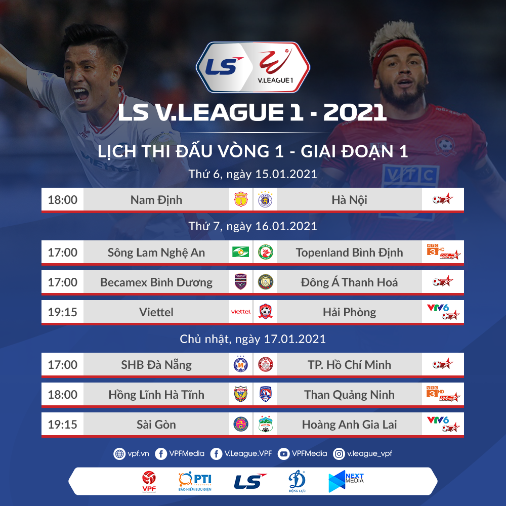 Lịch thi đấu vòng 1 V.League 2021. Ảnh: VPF.