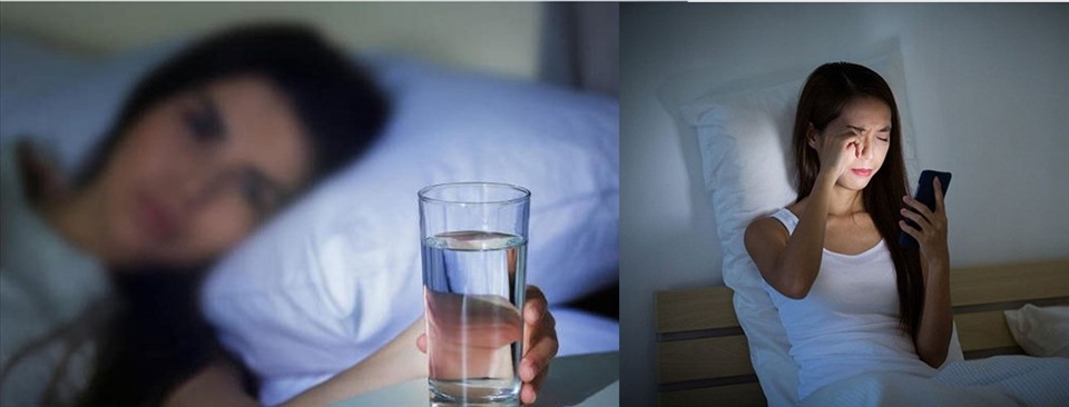 Uống nhiều nước trước khi đi ngủ có thể khiến gián đoạn giấc ngủ. Đồ họa: VA