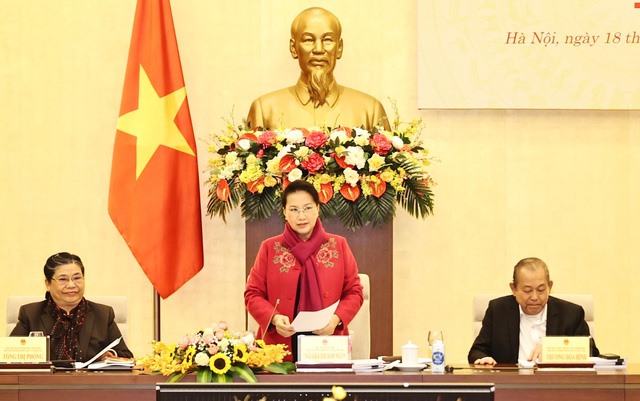 Chủ tịch Quốc hội Nguyễn Thị Kim Ngân chủ trì Phiên họp thứ 2 của Hội đồng Bầu cử quốc gia. Ảnh TTXVN