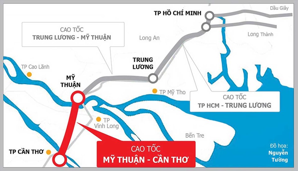 Vị trí Dự án Đường cao tốc Mỹ Thuận Cần Thơ.