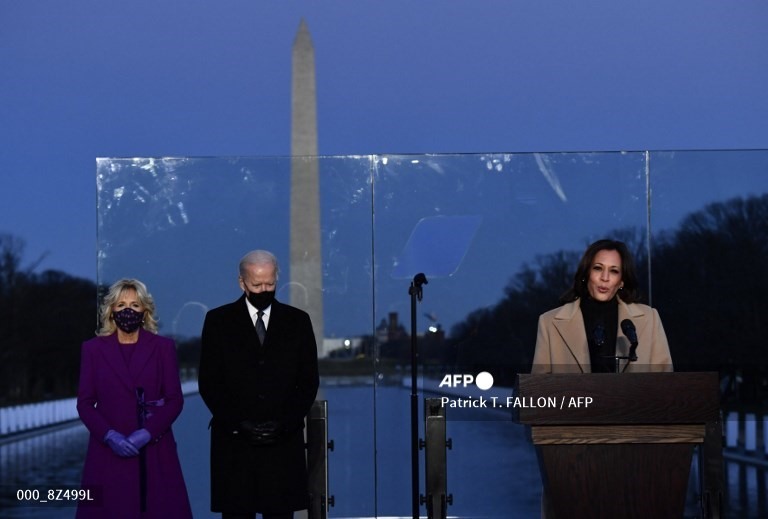 Phó Tổng thống đắc cử Kamala Harris phát biểu tại sự kiện. Ảnh: AFP