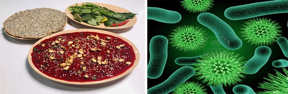 Tiết canh là món ăn làm tăng nguy cơ mắc các bệnh nguy hiểm do nhiễm khuẩn. Đồ họa: Hồng Nhật