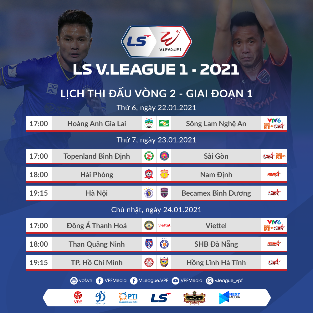 Lịch thi đấu vòng 2 và bảng xếp hạng V.League 2021. Ảnh: VPF
