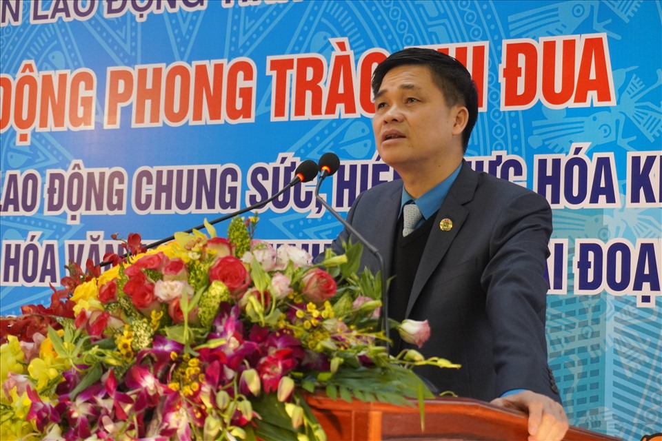 Đồng chí Ngọ Duy Hiểu - Phó Chủ tịch Tổng LĐLĐ Việt Nam phát biểu tại lễ phát động. Ảnh: Q.D