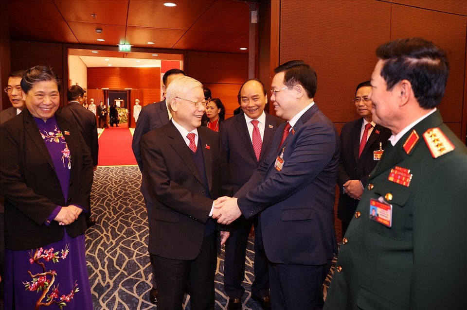 Tổng Bí thư, Chủ tịch nước Nguyễn Phú Trọng cùng các đại biểu dự phiên trù bị.