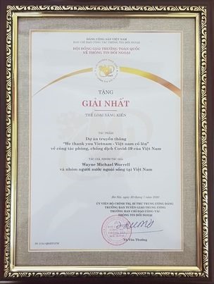 Giải Nhất thể loại sáng kiến, Giải thưởng Thông tin Đối ngoại Việt Nam năm 2020. Ảnh: Nhân vật cung cấp