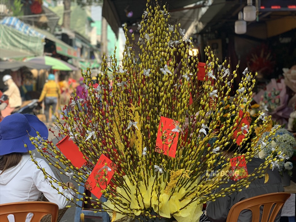 Những chậu hoa với màu sắc sặc sỡ được bày bán tại chợ đầu mối.