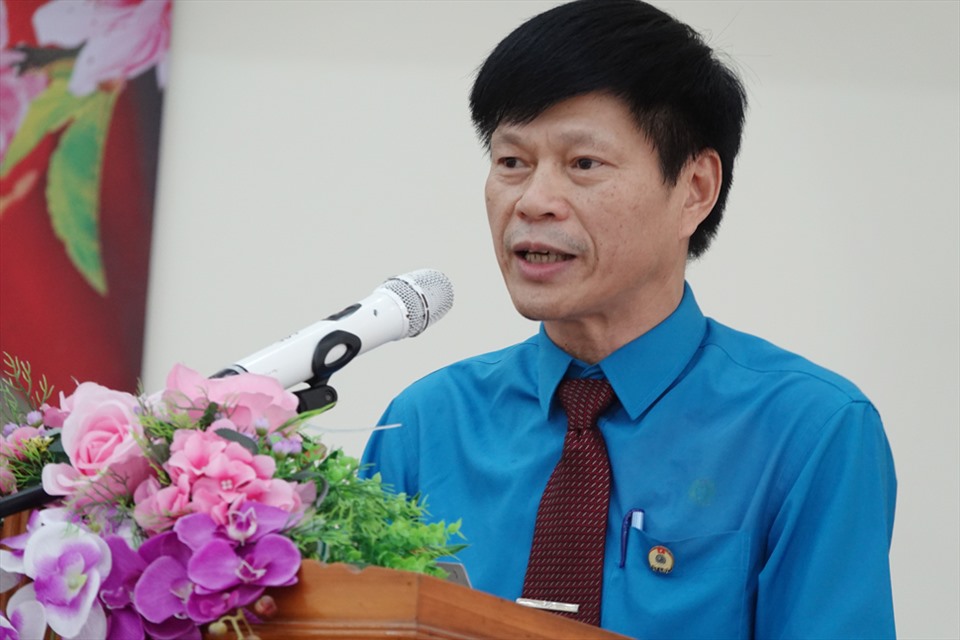 Ông Nguyễn Quang Thái - Chủ tịch Công đoàn ngành NNPTNT Hà Tĩnh trình bày diễn văn tại Chương trình. Ảnh: TT.