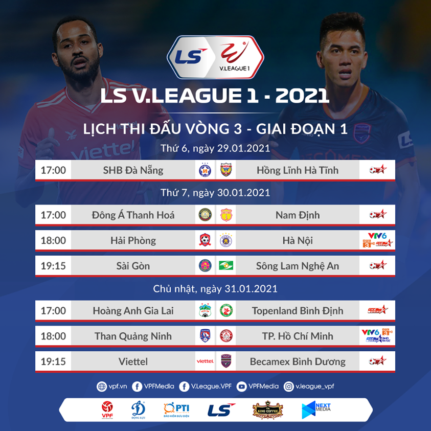 Lịch thi đấu vòng 3 V.League 2021. Ảnh: VPF