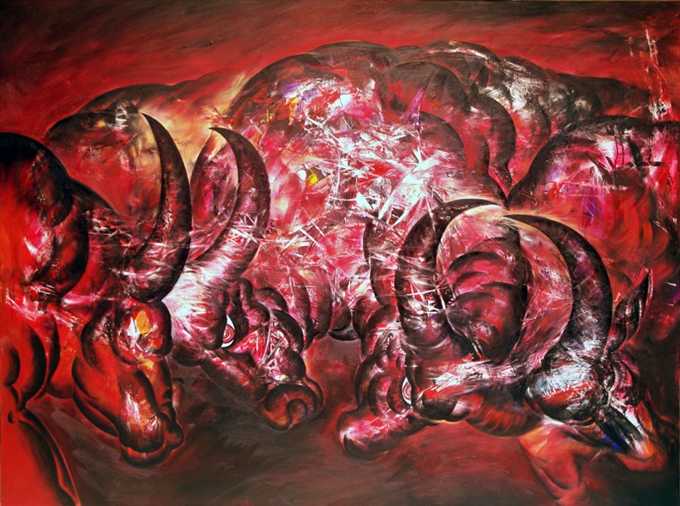 Tác phẩm “Đồ Sơn vào hội 4”, chất liệu sơn dầu, kích thước 150x200, sáng tác năm 2011. Ảnh: Thế Anh