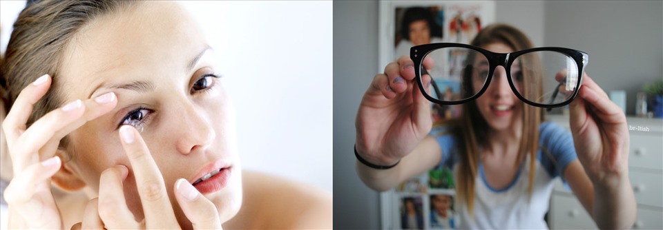 Nên đeo kính bảo vệ mắt khi sử dụng kính áp tròng trong môi trường kém vệ sinh. Đồ họa: Hồng Nhật