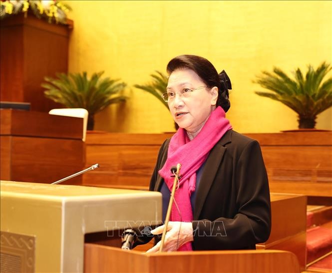 Chủ tịch Quốc hội Nguyễn Thị Kim Ngân phát biểu tại Hội nghị. Ảnh: Trọng Đức/TTXVN
