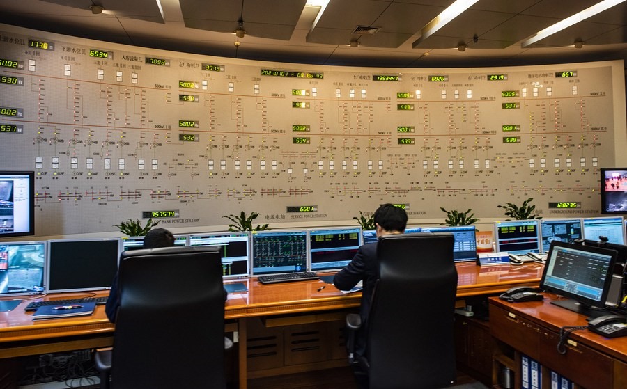 Phòng điều khiển trung tâm của nhà máy thủy điện Tam Hiệp, ngày 1.1.2021. Ảnh: Tân Hoa Xã