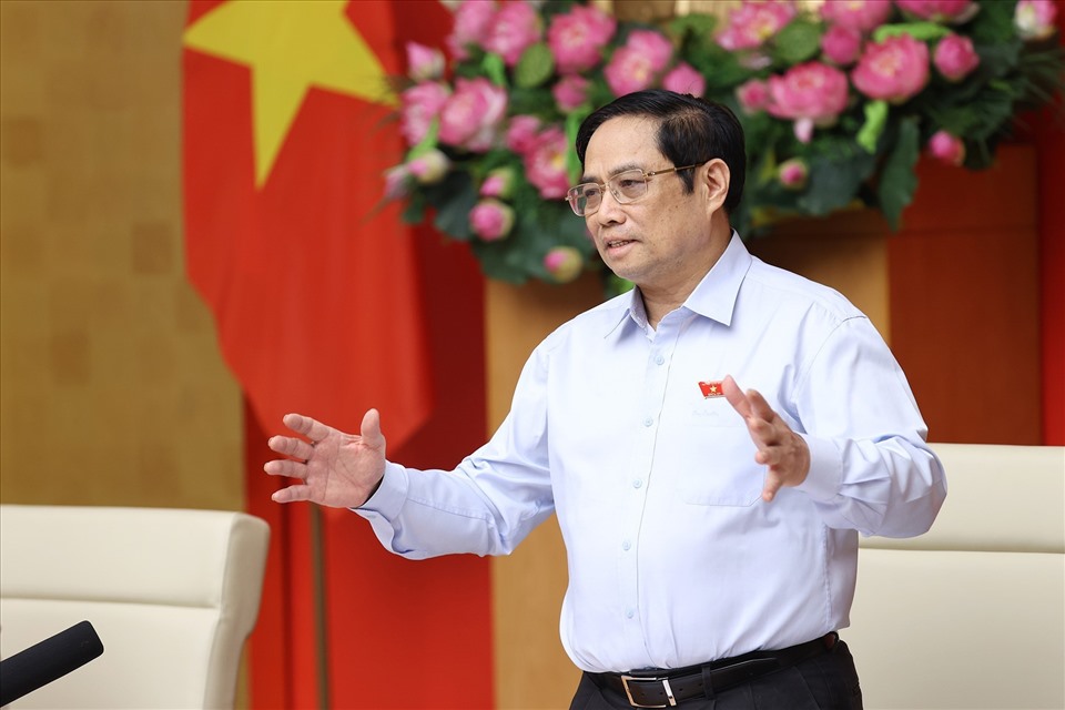 Thủ tướng Chính phủ Phạm Minh Chính phát biểu tại cuộc tiếp xúc. Ảnh Nhật Bắc