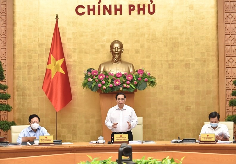 Thủ tướng Chính phủ Phạm Minh Chính chủ trì phiên họp Chính phủ thường kỳ tháng 9.2021. Ảnh Nhật Bắc