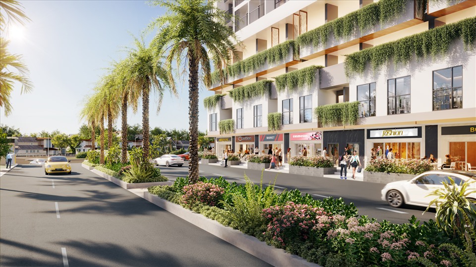 Khu shophouse sầm uất ngay tại khối đế toà nhà khu căn hộ Moonlight Cetre Point. Ảnh: Hưng Thịnh Land
