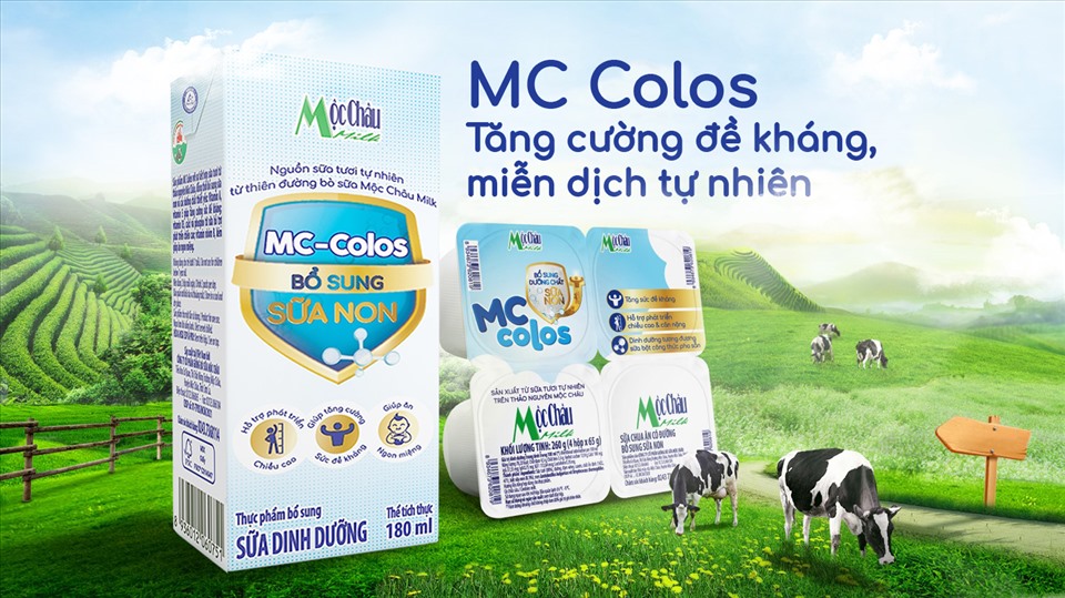 Sản phẩm Sữa dinh dưỡng và Sữa chua dinh dưỡng MC Colos bổ sung sữa non, vitamin và khoáng chất thiết yếu nhằm giúp trẻ tăng cường đề kháng