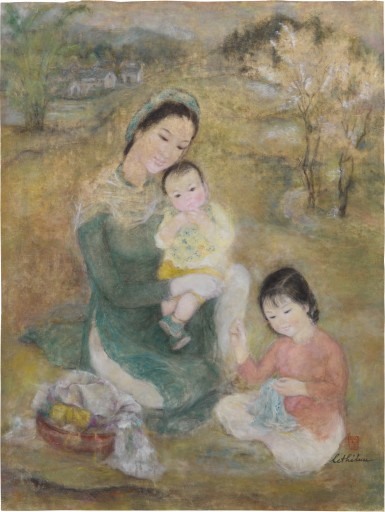 “Người phụ nữ bên các con” của họa sĩ Lê Thị Lựu