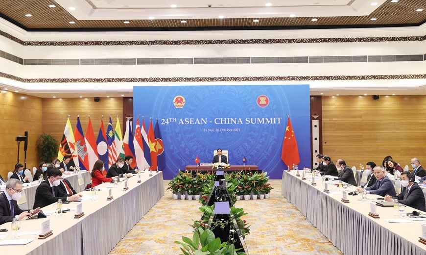 Thủ tướng Phạm Minh Chính dự hội nghị cấp cao ASEAN-Trung Quốc lần thứ 24. Ảnh: TTXVN