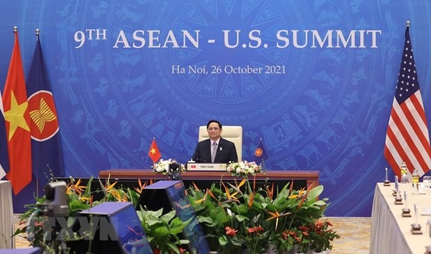 Thủ tướng Phạm Minh Chính tham dự hội nghị cấp cao ASEAN- Mỹ lần thứ 9 theo hình thức trực tuyến. Ảnh: TTXVN