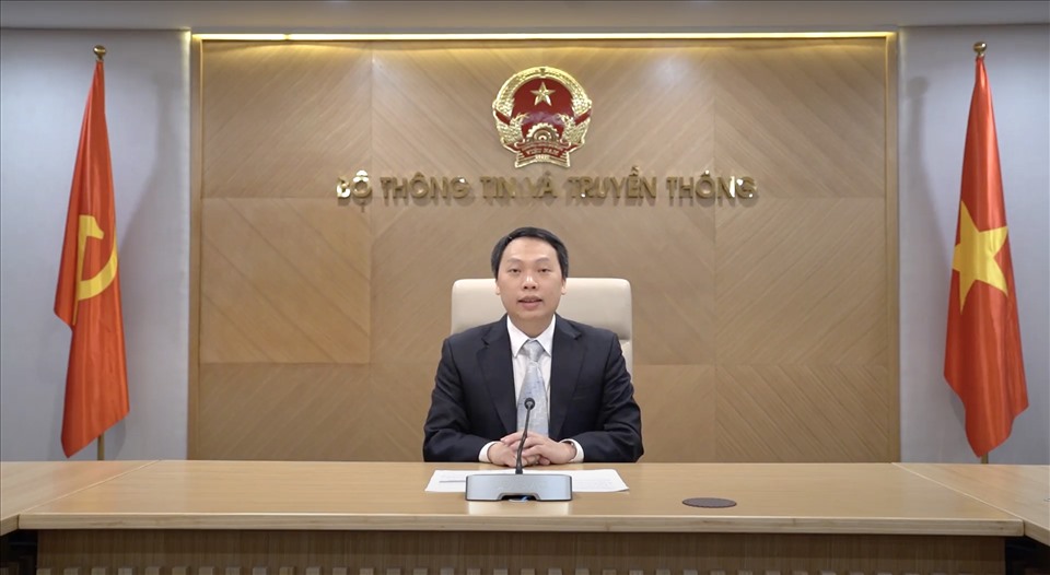 Ông Nguyễn Huy Dũng - Thứ trưởng Bộ Thông tin và Truyền thông phát biểu khai mạc Vietnam Security Summit 2021.