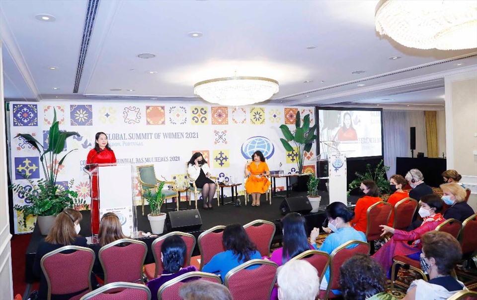 Phó Chủ tịch nước Võ Thị Ánh Xuân phát biểu tại Hội nghị thượng đỉnh phụ nữ toàn cầu 2021. Ảnh: BNG