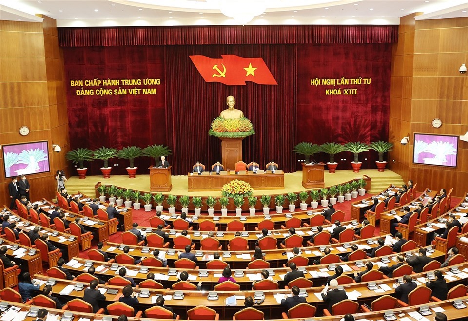 Hội nghị lần thứ tư Ban Chấp hành Trung ương khoá XIII khai mạc sáng 4.10 tại Hà Nội. Ảnh Dương Giang