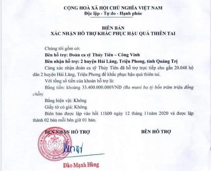 Bản xác nhận do ông Đào Mạnh Hùng ký tên.
