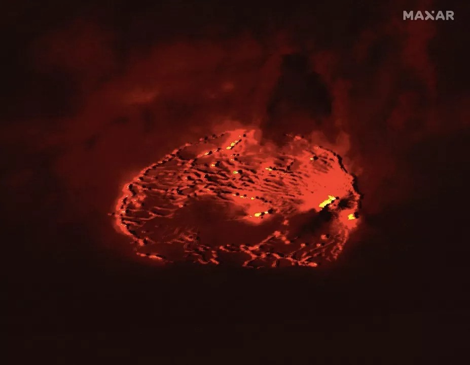 Một hình ảnh hồng ngoại của dung nham núi lửa Kīlauea được WorldView-3 chụp. Ảnh: Maxar Technologies