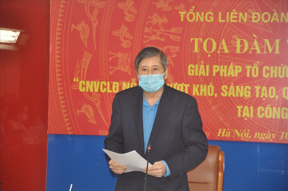 Ông Trần Thanh Hải - Phó Chủ tịch Thường trực Tổng Liên đoàn Lao động Việt Nam - phát biểu tại buổi toạ đàm. Ảnh: Bảo Hân