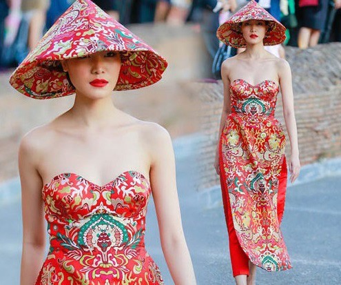 Hoa hậu Thùy Dung bị chỉ trích khi mặc một thiết kế áo dài quá hở. Ảnh: NV