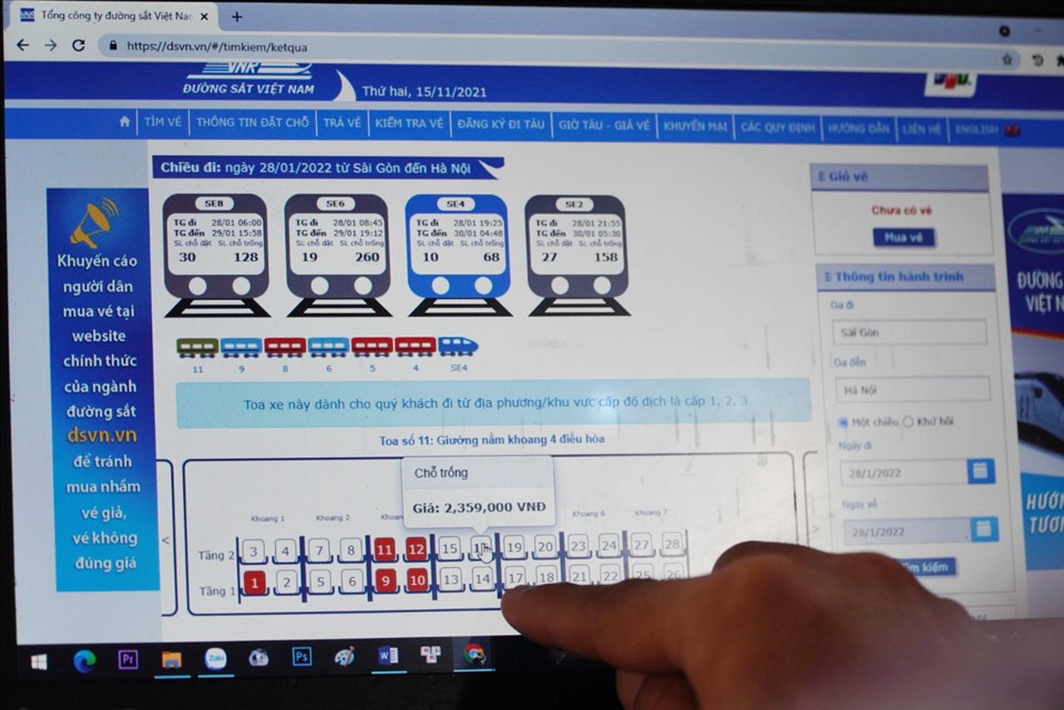 Hiện vé tàu Tết các ngày cao điểm chiều Sài Gòn - Hà Nội còn nhiều. Giá vé giao động từ 1,9 triệu đến gần 2,4 triệu trong các ngày cao điểm Tết.