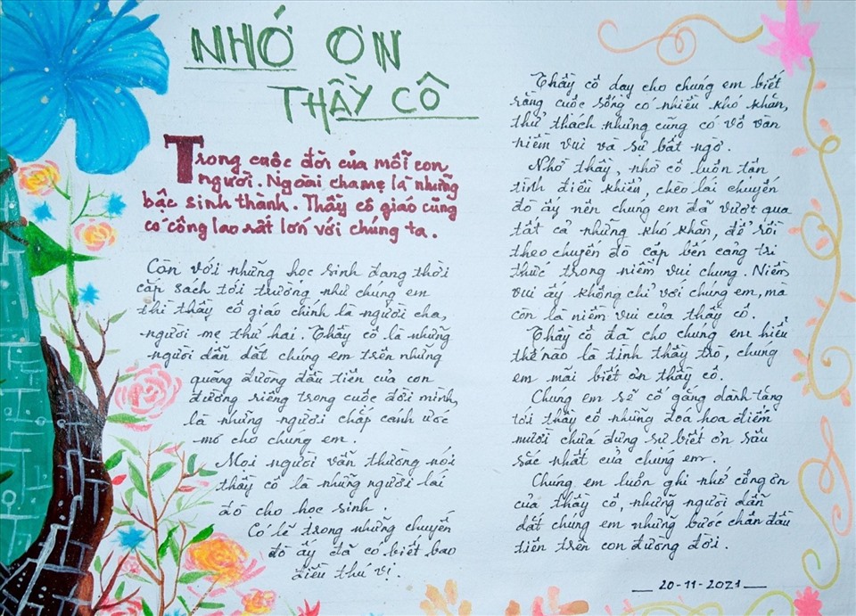 Những lời thơ, dòng chữ đầy ấm áp của các học sinh Trường THCS Cù Chính Lan (TP. Thanh Hóa), gửi đến thầy cô trên những trang báo tường.